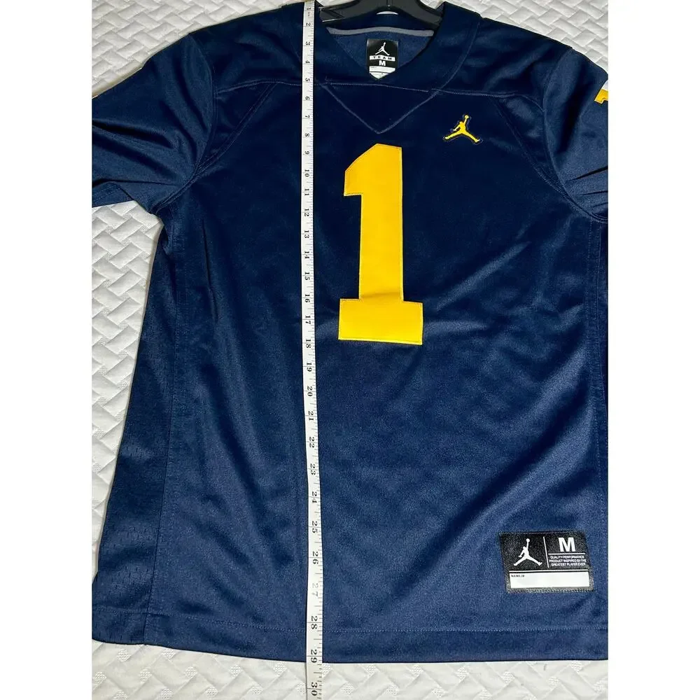 NWT Michigan Wolverines #1 NCAA Jordan Men’s Football Jersey Blue Stitched Sz M